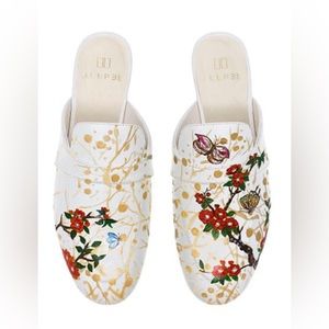 Alepel White Handpainted Mules- Floral Butterflies 8